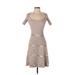 By Johnny Casual Dress - Fit & Flare: Tan Grid Dresses - Women's Size Small