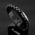 MKENDN Vintage Oxidized Black Box Link Chain Bracelets for Men Stainless Steel Punk Motorcycle Charm