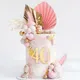 Suit Gold Palm Leaf Paper Fan Happy Birthday Cake Topper Metal Ball Flower Baby Shower Party Cupcake