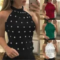 Sexy Women Tight Slim Sleeveless Tank Vest Fitness Halter Shirt Top Fashion Printed Dot Womens Tees