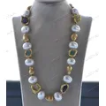 Z12456 22'' White Egg Shell Pearl Baroque Citrine Amethyst Aquamarine Necklace