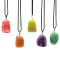 Natural Crystal Tumbled Stones Pendants Irregular Gemstone Necklaces Amethyst Rose Quartz Healing