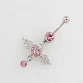 Women Fashion Piercing Color Crystal Heart Wing Belly Navel Ring Dangle Personality Body Jewelry