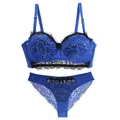 2022 New Sexy Thin Cup Lace Floral Bras Set For Women Beige Blue Pink Red Yellow Push Up Underwear