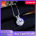 YANHUI Solitaire 8mm 2ct Cubic Zircon Pendant Necklace Solid Silver Color Choker Statement Necklace