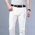 Men's White Stretch Jeans Spring Summer New Classic Business Casual Cotton Slim Denim Pants Male