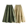 2023 Spring New High Waist Thin Medium Long Irregular Drawstring Bow Large Swing Skirt Women's