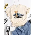 Teddy Bear Beside The Car T-Shirt Hip Hop Summer Tee Tops Soft Casual Individualt-Shirt Creativity