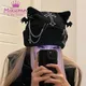 Mikumn Gothic Grunge Cat Ear Bat Wing Black Beanie Hat Harajuku Punk Cross Chain Knitted Hat Women