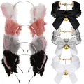 Cat Ears Bow Headband Necklace Rabbit Plush Furry Animal Ears Hairband for Girl Women Masquerade