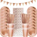 Rose Gold Party Disposable Tableware Set Paper Plate Cup Kids Adult Birthday Wedding Bachelorette