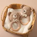 1pc Baby Rattles Crochet Bunny Rattle Toy Wood Ring Baby Teether Rodent Baby Gym Mobile Rattles