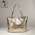 Brand Fashion Casual Women Shoulder Bags Silver Gold Black Crocodile Handbag PU Leather Female Big