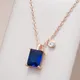 Kinel Hot Square Blue Stone Pendant Necklace for Women Trendy 585 Rose Gold Color Natural Zircon