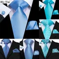 Hi-Tie Light Blue Solid Silk Wedding Nicktie For Men Hanky Cufflink Gift Men Tie Set Business Party