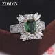 ZDADAN 925 Sterling Silver Emerald Zircon Ring For Women Charm Wedding Jewelry Party Gift