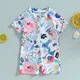 Baby Girls Boys Rash Guard Swimsuit Playsuits Rompers Watercolour Print Zipper Short Sleeve Sun