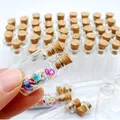 10PCS 1*2.8cm Mini Glass Wishing Bottle Pendant Small Clear Transparent Jar Wooden Stopper Glass