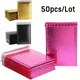 50Pcs/lot Rose Red Metallic Bubble Mailers Foil Padded Bags Aluminized Postal Bags Gift Packaging