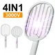 4 In 1 Foldable Electric Mosquito Killer 3000V Fly Swatter Trap USB Rechargeable Mosquito Racket