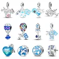 100% 925 Sterling Silver Hot Air Balloon Suitcase Graduation Travel Series Charm Beads Fit Pandora