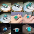 2022 NEW Fashion Aquamarine Topaz Paraiba Gemstone Couple Ring For Women Emerald Sapphire