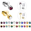 2pcs Gold color Steel Earring Studs for Ear Piercing Gun Birthstone CZ Ear Stud Earrings Studs