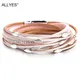 ALLYES Leaf Charm Pink Leather Bracelets for Women 2023 Fashion Crystal Chain Boho Multilayer Wrap