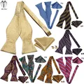 Jacquard Silk Mens Bowtie Adjustable Self Bow Tie Pocket Square Cufflinks for Male Wedding Business
