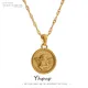 Yhpup New Stainless Steel Angel Pendant Necklace Chain Jewelry Gold 18 K Plated Round Charm Collar