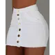 Sexy Skirt for Woman Spring Summer 2023 Plain Button Fly Raw Hem Mini Skinny Female Denim Skirt