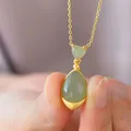 Natural Water Drop Hetian Gray Jade Clavicle Chain Hotian Jade Pendant Necklace for Women Versatile