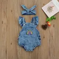 Breathable Baby Girls Outfit Infant Summer Creative Rainbow Embroidery Fly Sleeve Lace Decoration