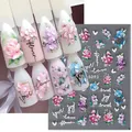 5D Acrylic Flowers Nails Embossed Stickers Golden Geometry Line Floral Frame Petal Adhesive Sliders