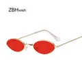 Retro Small Oval Sunglasses Woman Vintage Brand Shades Black Red Metal Color Sun Glasses For Female