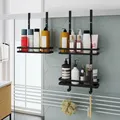 Shower Caddy Hanging Shelf with Hooks Suction Cups Stainless Steel Hanging Door Shower Rack