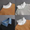 New Women White Lace Fake Collar Vintage Shirt Detachable Collar Front Tie Men Lapel Blouse Top