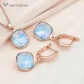 S&Z DESIGN New Fashion 585 Rose Gold Color Square Crystal Dangle Earrings Jewelry Sets For Women