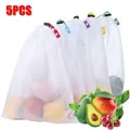 5pcs Fruit Vegetable Storage Mesh Bags Reusable Net Bags Kitchen Food Organizer Washable Toys