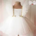 12M Baby White Baptism Dress Girl Ruffle Sleeve Birthday Princess Tutu Gown Flower Girl Wedding