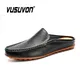 Italian Men Slippers Genuine Leather Loafers Moccasins Outdoor Non-slip Black Casual Slides Summer