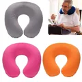 U-shaped Travel Pillow Car Air Flight Office Inflatable Neck Pillow Short Plush Cover PVC Support