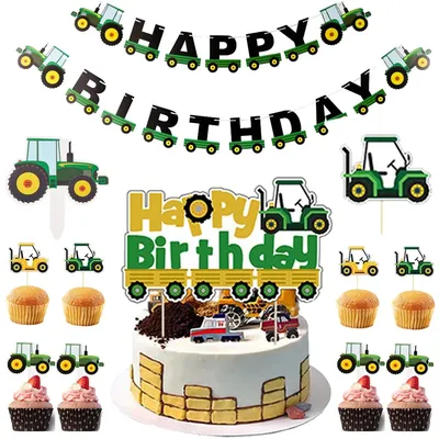 Green Tractor Cupcake Toppers Truck Cars Cupcake Picks Tractor Party Cupcake Toppers for Baby Shower