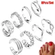 8 Pcs/Set Silver Color Toe Rings for Women Gold Color Adjustable Toe Rings Various Types Band Rings