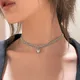 1pc Metallic Round Bead Heart-shaped Pendant Choker Necklace Clavicle Chain