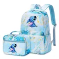 2pcs Lilo Stitch Multi Pocket Backpack with Lunch Bag Rucksack Casual School Bags for Women Student