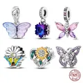 Charms Plata De Ley 925 Colorful Crystal Butterfly Heart Sunflower Charms Beads Fit Original