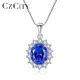 CZCITY Diana Princess Synthetic Sapphire Necklace 925 Silver Women Blue Gemstone Pendants Vintage