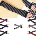 1Pair Women Arm Warmer Fingerless Long Gloves Knitted Striped Warm Mittens Protection Arm Warmer