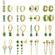 925 Sterling Silver Needle Green Zircon Gold Earrings Heart Hoop Earrings for Women Delicate Stud